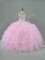 Cute Baby Pink Ball Gowns Scoop Sleeveless Tulle Floor Length Lace Up Beading and Ruffles Quinceanera Dress