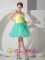 Sebastian FL Apple Green and Yellow A-line Sweetheart Mini-length Organza Quinceanera Dama Dress with Hand Made Flowers