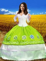 Deluxe Off The Shoulder 3 4 Length Sleeve Lace Up Military Ball Gown Yellow Green Taffeta