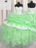 Cheap Floor Length Vestidos de Quinceanera Organza Sleeveless Beading and Appliques and Ruffles and Pick Ups