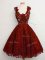 Decent A-line Quinceanera Court of Honor Dress Rust Red Straps Lace Sleeveless Knee Length Lace Up