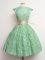 Green Lace Lace Up Damas Dress Cap Sleeves Knee Length Belt