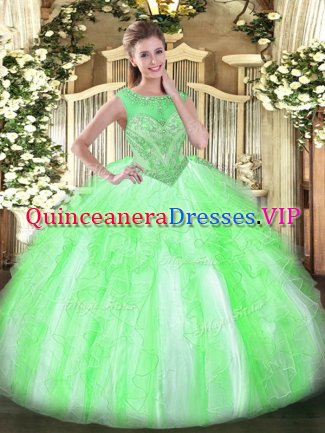 Glamorous Sleeveless Floor Length Beading and Ruffles Lace Up Quinceanera Dress with