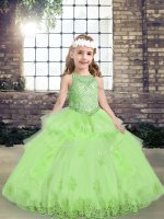 Unique Tulle Scoop Sleeveless Lace Up Lace and Appliques Little Girls Pageant Gowns in