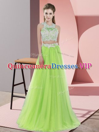 Elegant Tulle Sleeveless Floor Length Quinceanera Court Dresses and Lace