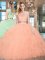 Scoop Peach Cap Sleeves Beading and Ruffles Floor Length Sweet 16 Quinceanera Dress