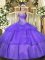 Sleeveless Floor Length Beading and Ruffled Layers Lace Up Vestidos de Quinceanera with Lavender