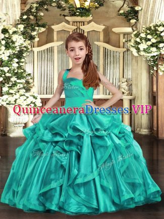 Perfect Floor Length Ball Gowns Sleeveless Aqua Blue Little Girl Pageant Gowns Lace Up