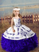 Amazing Purple Ball Gowns Embroidery and Ruffles Pageant Dress Lace Up Organza Sleeveless Floor Length