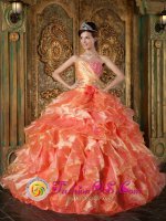 Thermopolis Wyoming/WY Maspeth NY Beading and Ruffles Cheap Orange Quinceanera Dress For In New York Sweetheart Strapless Ball Gown(SKU QDZY292-BBIZ)