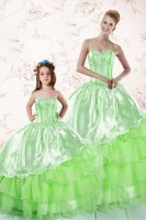 Shining Organza Sweetheart Sleeveless Lace Up Embroidery and Ruffled Layers Quince Ball Gowns in