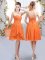 Orange Chiffon Lace Up Sweetheart Sleeveless Knee Length Quinceanera Court Dresses Ruffles and Ruching