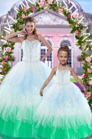 Eye-catching Floor Length Multi-color Quince Ball Gowns Organza Sleeveless Beading