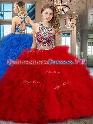 Custom Fit With Train Red Quinceanera Dress Scoop Sleeveless Brush Train Criss Cross