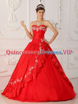 Carroll Iowa/IA Exquisite Red Sweet 16 Dress Sweetheart With Embroidery and Beading A-Line / Princess