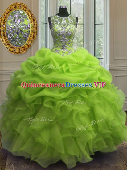 Scoop Beading and Ruffles and Pick Ups Quinceanera Dresses Lace Up Sleeveless Floor Length - Click Image to Close