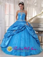 Strapless Sky Blue For Cheap Taffeta and Tulle Quinceanera Dress Appliques and Pick-ups In Lebanon New Jersey/ NJ