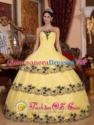 Classical Custom Made Light Yellow Ruffles Layered Quinceanera Dress With Appliques and Ruch In Spring InKakamas South Africa