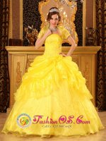 Castle Rock CO Strapless and Appliques For Yellow Quinceanera Dress With Floor-length Pick-ups Ball Gown