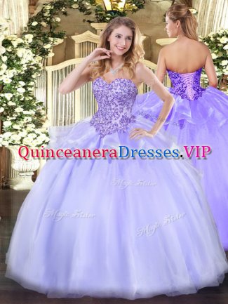 Floor Length Lace Up Vestidos de Quinceanera Lavender for Sweet 16 and Quinceanera with Appliques