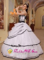 Exquisite Customize White Appliques Decorate Bust Strapless Sweet 16 Dress With Organza In Gunnison Colorado/CO