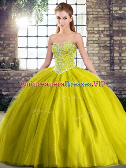 Chic Olive Green Sleeveless Brush Train Beading Quinceanera Dress - Click Image to Close