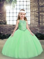 Most Popular Scoop Sleeveless Kids Formal Wear Floor Length Beading Tulle