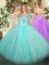 Floor Length Lace Up Ball Gown Prom Dress Aqua Blue for Military Ball and Sweet 16 and Quinceanera with Beading