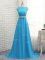 Baby Blue Chiffon Zipper Bateau Sleeveless Dama Dress for Quinceanera Brush Train Beading and Lace