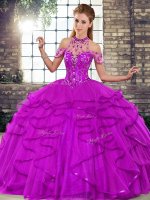 Ideal Purple Sleeveless Floor Length Beading and Ruffles Lace Up Sweet 16 Dress(SKU SJQDDT2109002-10BIZ)