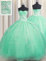 Beading and Appliques Quinceanera Gown Turquoise Zipper Sleeveless Floor Length