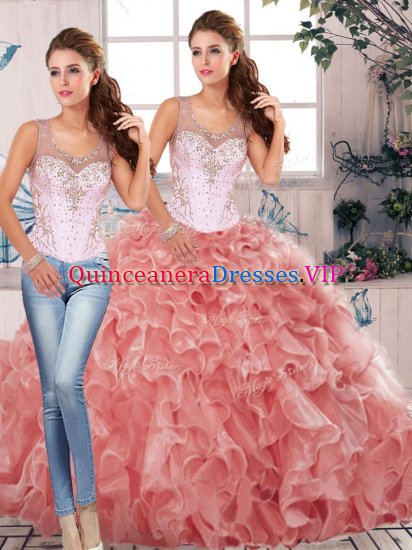 Glamorous Organza Sleeveless Floor Length Vestidos de Quinceanera and Beading and Ruffles - Click Image to Close