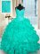 Dynamic Turquoise Lace Up Spaghetti Straps Beading and Ruffles Sweet 16 Dress Organza Sleeveless Brush Train