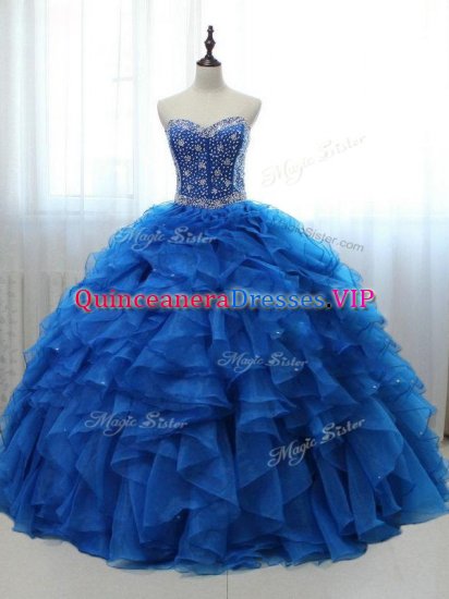 Custom Design Organza and Tulle Sleeveless Floor Length Vestidos de Quinceanera and Beading and Ruffles - Click Image to Close