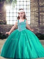 Ball Gowns Little Girls Pageant Dress Turquoise Straps Tulle Sleeveless Floor Length Side Zipper(SKU PAG1243-8BIZ)