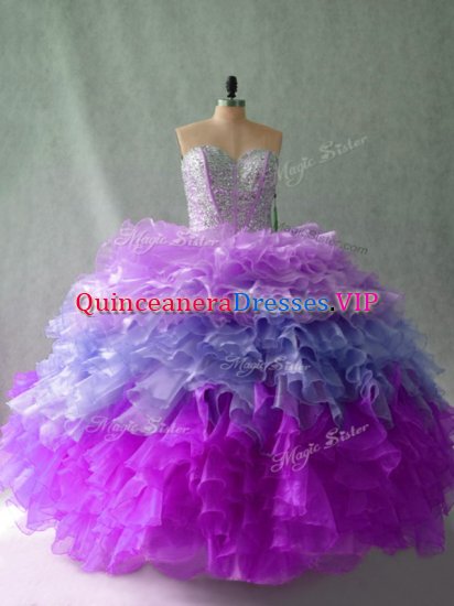 High End Multi-color Quinceanera Gowns Sweet 16 and Quinceanera with Beading and Ruffles Sweetheart Sleeveless Lace Up - Click Image to Close