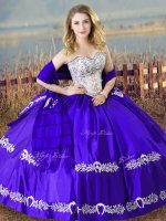 Designer Blue Sweetheart Lace Up Beading and Embroidery Quince Ball Gowns Sleeveless