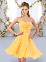 Gold Empire Chiffon Sweetheart Sleeveless Ruching Mini Length Lace Up Court Dresses for Sweet 16