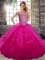 Fuchsia Lace Up Off The Shoulder Beading and Ruffles Quinceanera Dresses Tulle Sleeveless