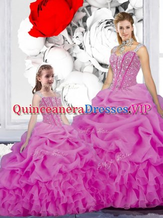 Straps Sleeveless Beading and Ruffles and Pick Ups Lace Up Quince Ball Gowns