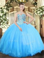 Low Price Aqua Blue Sweetheart Lace Up Beading Sweet 16 Dress Sleeveless