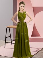 Scoop Sleeveless Zipper Quinceanera Court of Honor Dress Olive Green Chiffon