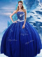 Royal Blue Lace Up Quinceanera Dress Beading Sleeveless Floor Length