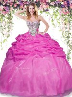 Dynamic Sleeveless Floor Length Beading and Pick Ups Lace Up Sweet 16 Dresses with Hot Pink