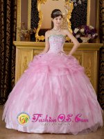 Baby Pink Sweet 16 Dress With gorgeous Strapless Organza Beaded Decorate For Quinceanera Dress in Bulverde Texas/TX