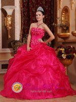 Quinceanea Dresses Stylish Hot Pink Beaded Decorate Organza Sweet 16 Dresses Wear in La Canada CA