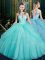 Aqua Blue Halter Top Neckline Beading and Pick Ups 15 Quinceanera Dress Sleeveless Lace Up