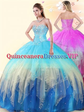 Flirting Multi-color Sleeveless Tulle Lace Up Quinceanera Gowns for Military Ball and Sweet 16 and Quinceanera