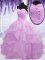 Super Sweetheart Sleeveless Ball Gown Prom Dress Floor Length Beading and Ruffled Layers and Hand Made Flower Lilac Organza