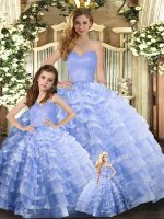 Sweetheart Sleeveless Organza Quince Ball Gowns Ruffled Layers Lace Up